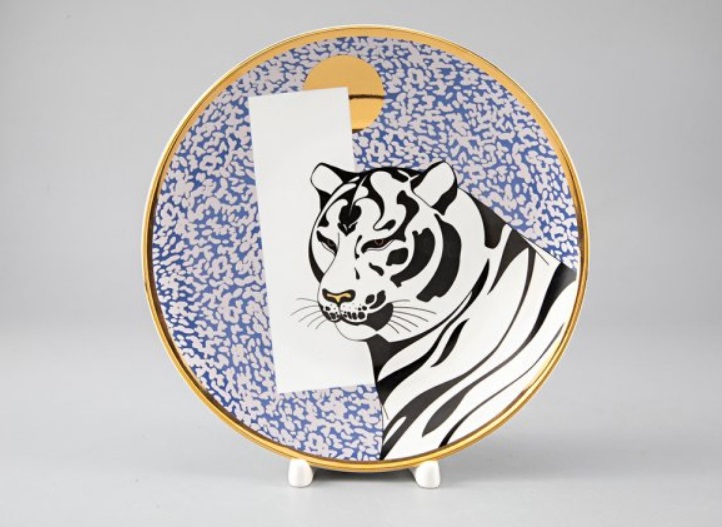 Тарелка декоративная 195 мм форма Эллипс рисунок Тигр. В ожидании сказки