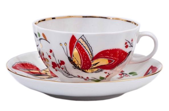 Чашка с блюдцем чайная форма Тюльпан рисунок Бабочки