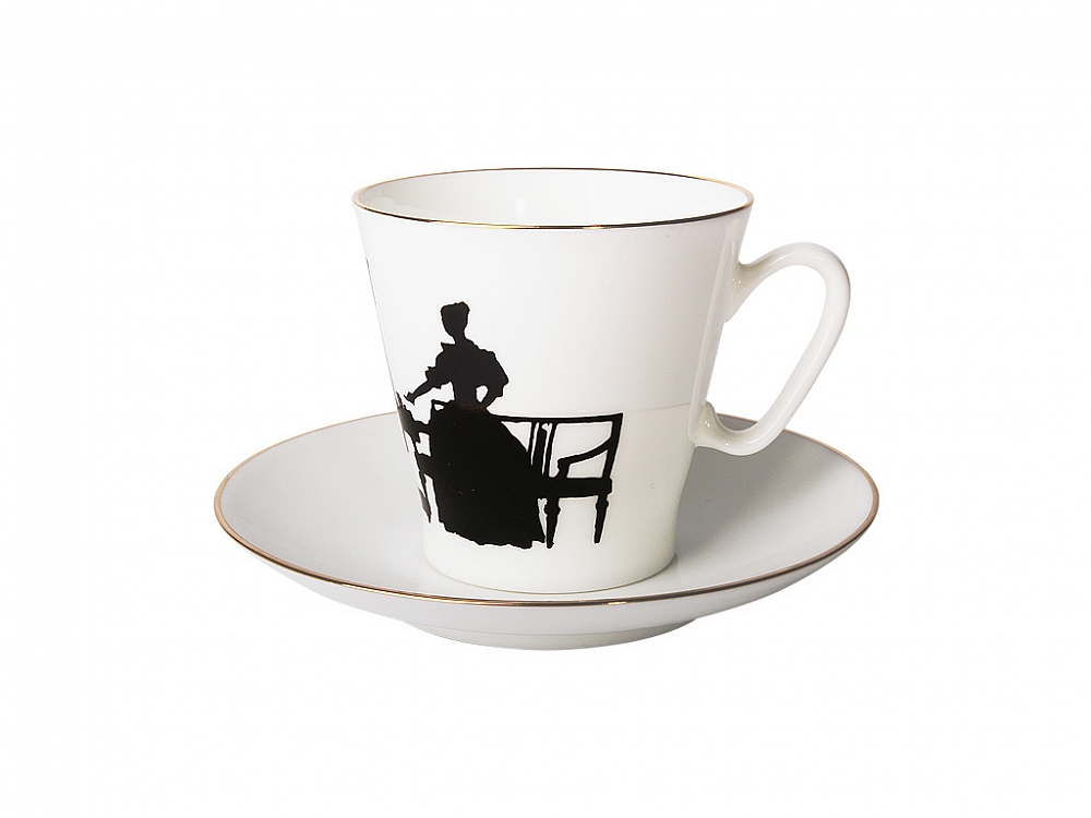 Чашка с блюдцем кофейная форма Черный кофе рисунок Вдвоем