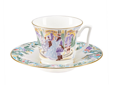 Чашка с блюдцем чайная форма Юлия рисунок Серебряные коньки №5