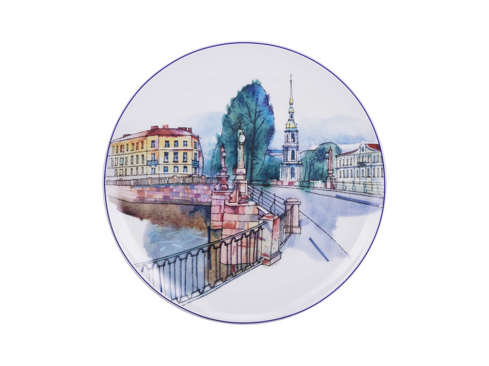 Тарелка декоративная 195 мм форма Эллипс рисунок Санкт–Петербург.Пикалов мост 