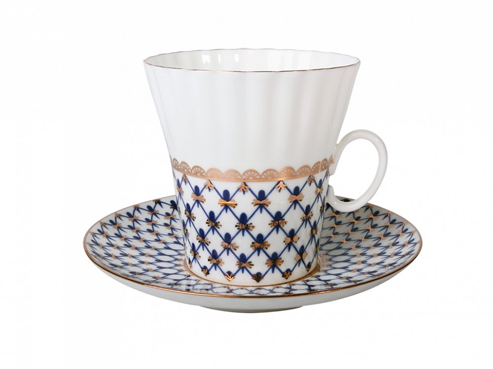 Чашка с блюдцем кофейная форма Одуванчик рисунок Кобальтовая сетка