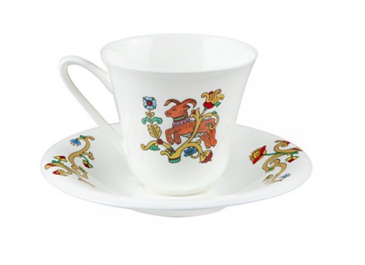 Чашка с блюдцем форма Сад рисунок Русские сказки. Козленок
