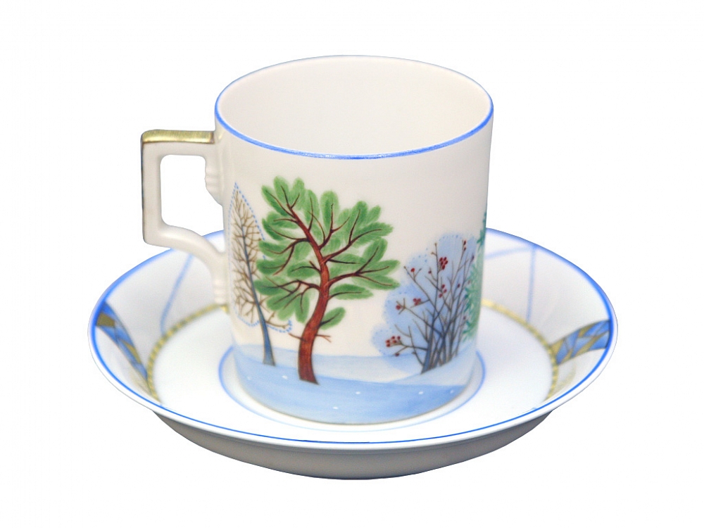 Чашка с блюдцем чайная форма Гербовая рисунок Зима