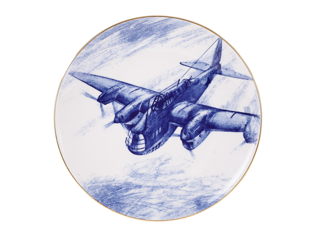 Тарелка декоративная 195 мм форма Эллипс рисунок Бомбардировщик Пе-2  