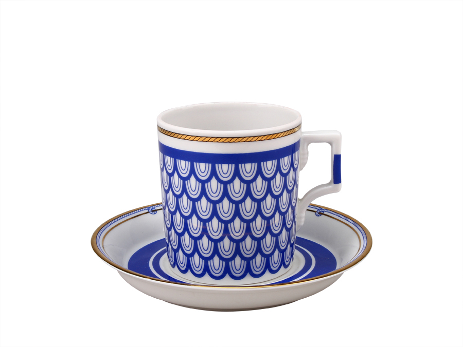 Чашка с блюдцем чайная форма Гербовая рисунок Белое море 1