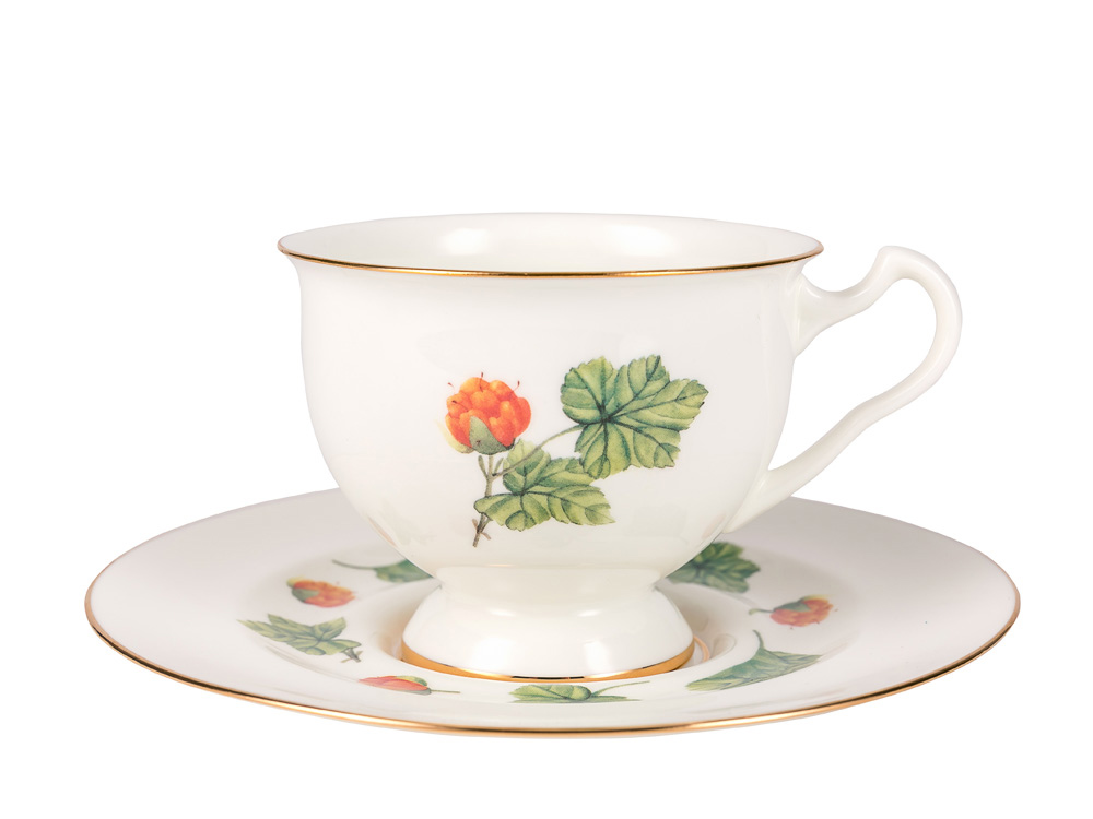 Чашка с блюдцем чайная форма Айседора рисунок Морошка