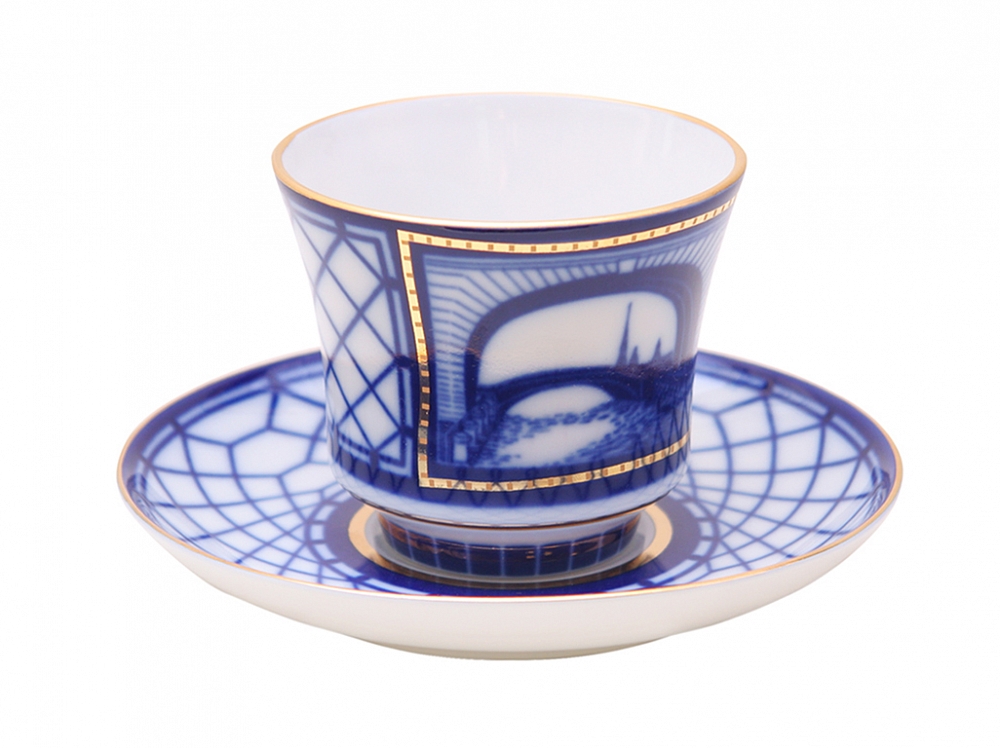Чашка с блюдцем чайная форма Банкетная рисунок Эрмитажный мост