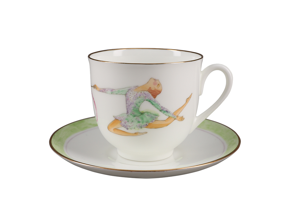 Чашка с блюдцем кофейная форма Ландыш рисунок Лента  