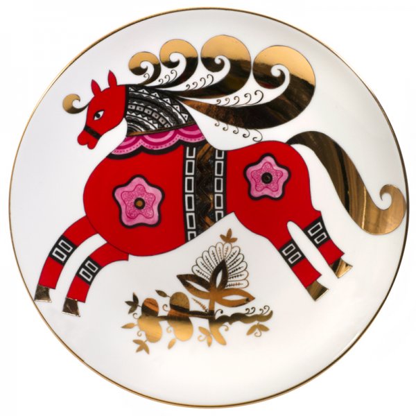 Тарелка декоративная 195 мм форма Эллипс рисунок Красный конь  