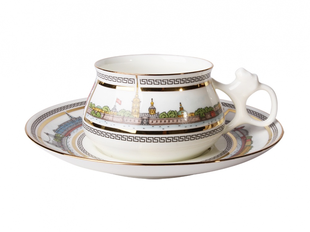 Чашка с блюдцем кофейная форма Билибина рисунок Невские берега