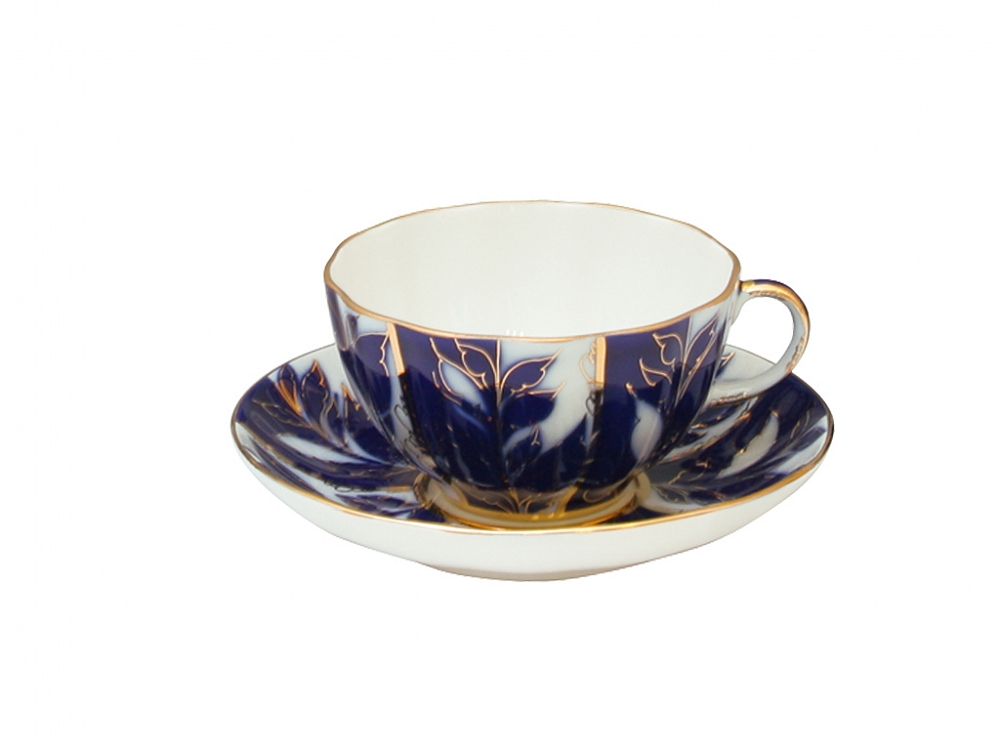 Чашка с блюдцем чайная форма Тюльпан рисунок Зимний вечер