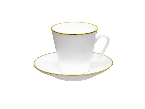 Чашка с блюдцем кофейная форма Черный кофе рисунок Золотой кантик