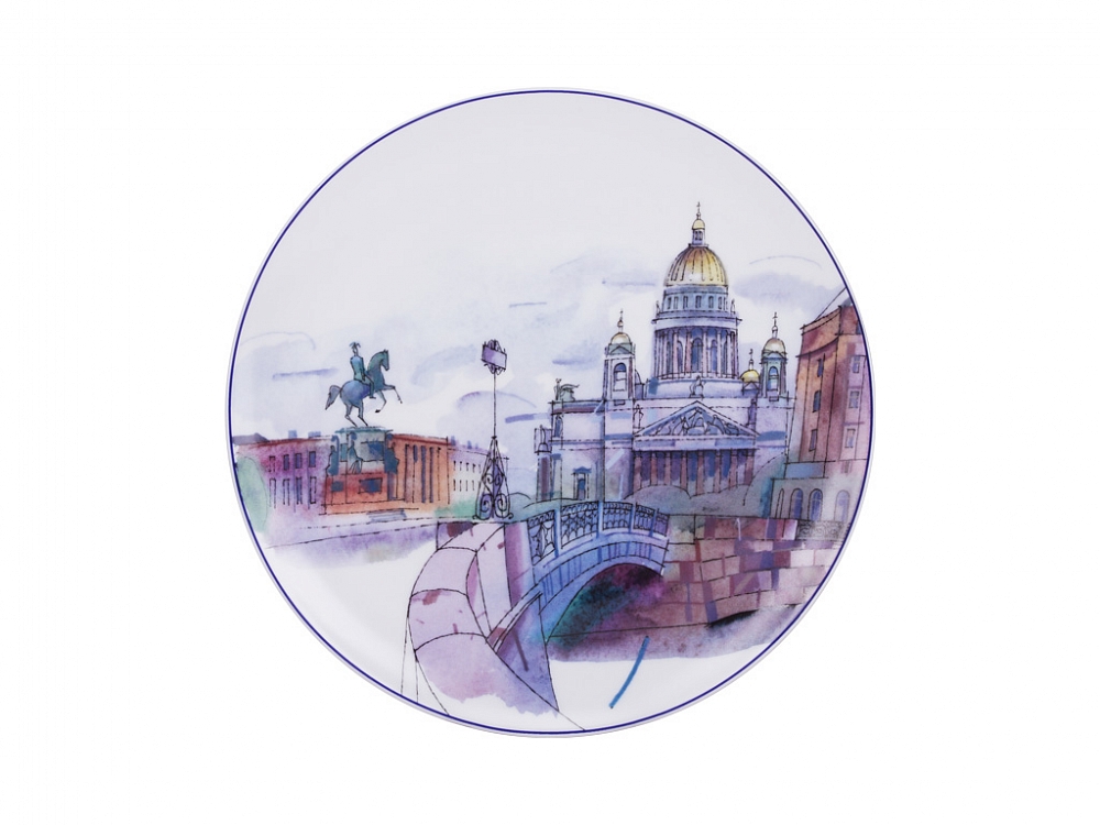 Тарелка декоративная 195 мм форма Эллипс рисунок Санкт–Петербург.Синий мост  