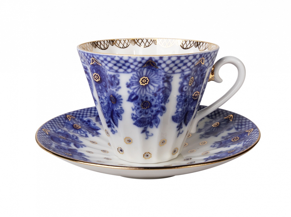 Чашка с блюдцем чайная форма Лучистая рисунок Корзиночка