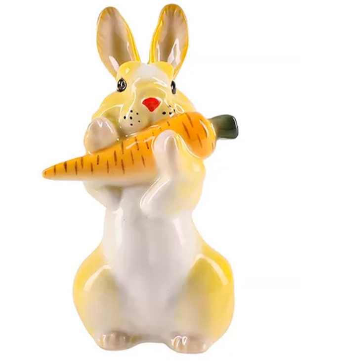Скульптура Заяц с морковкой №2 Желтый с натуральной морковью