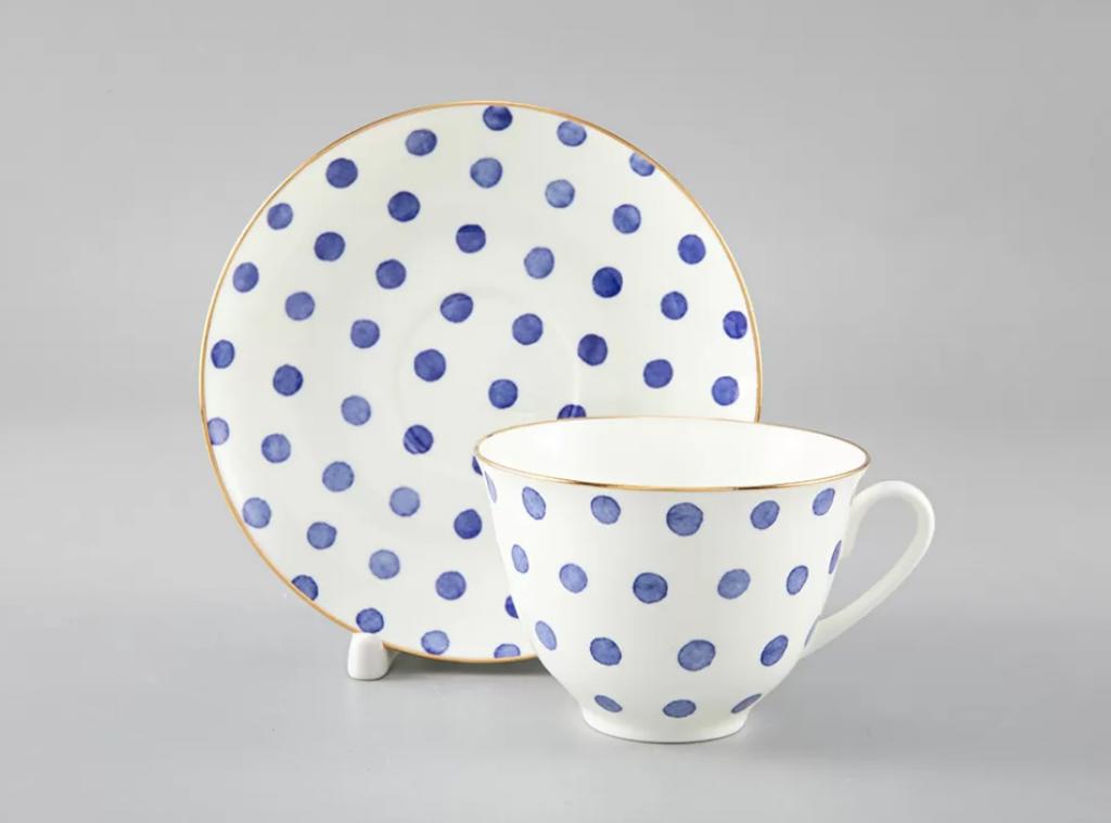 Чашка с блюдцем чайная форма Весенняя рисунок Настроение. Polka dot