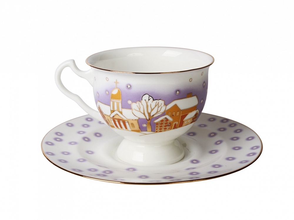 Чашка с блюдцем чайная форма Айседора рисунок Снегопад