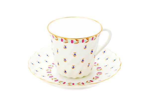 Чашка с блюдцем кофейная форма Витая рисунок Голубые ягодки