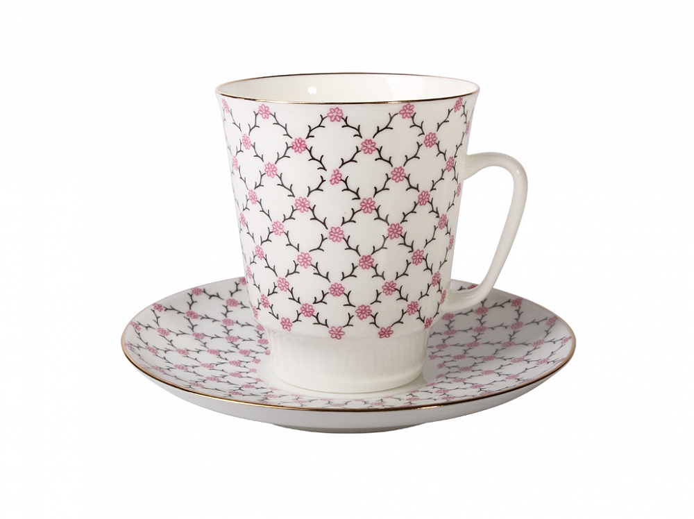 Чашка с блюдцем кофейная форма Майская рисунок  Розовая сетка