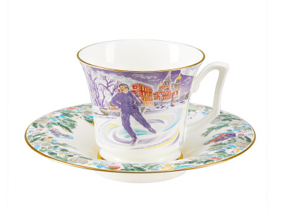 Чашка с блюдцем чайная форма Юлия рисунок Серебряные коньки №3
