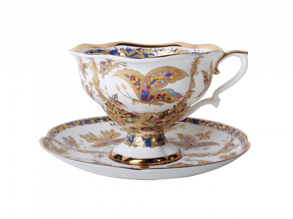 Чашка с блюдцем чайная форма Наташа рисунок Фантастические бабочки