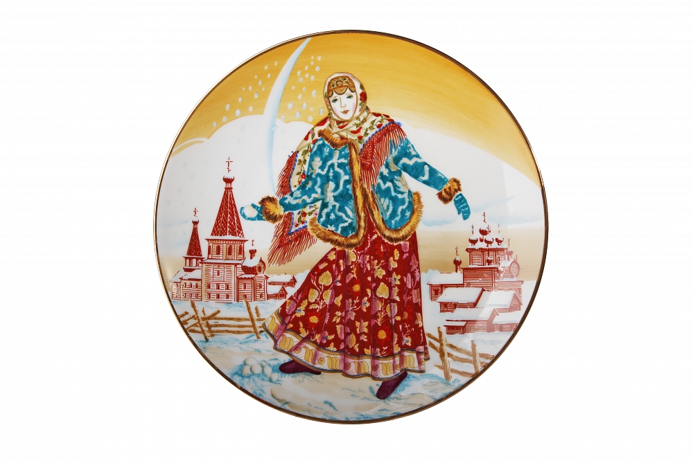 Тарелка декоративная 195 мм форма Эллипс рисунок Девушка со снежком