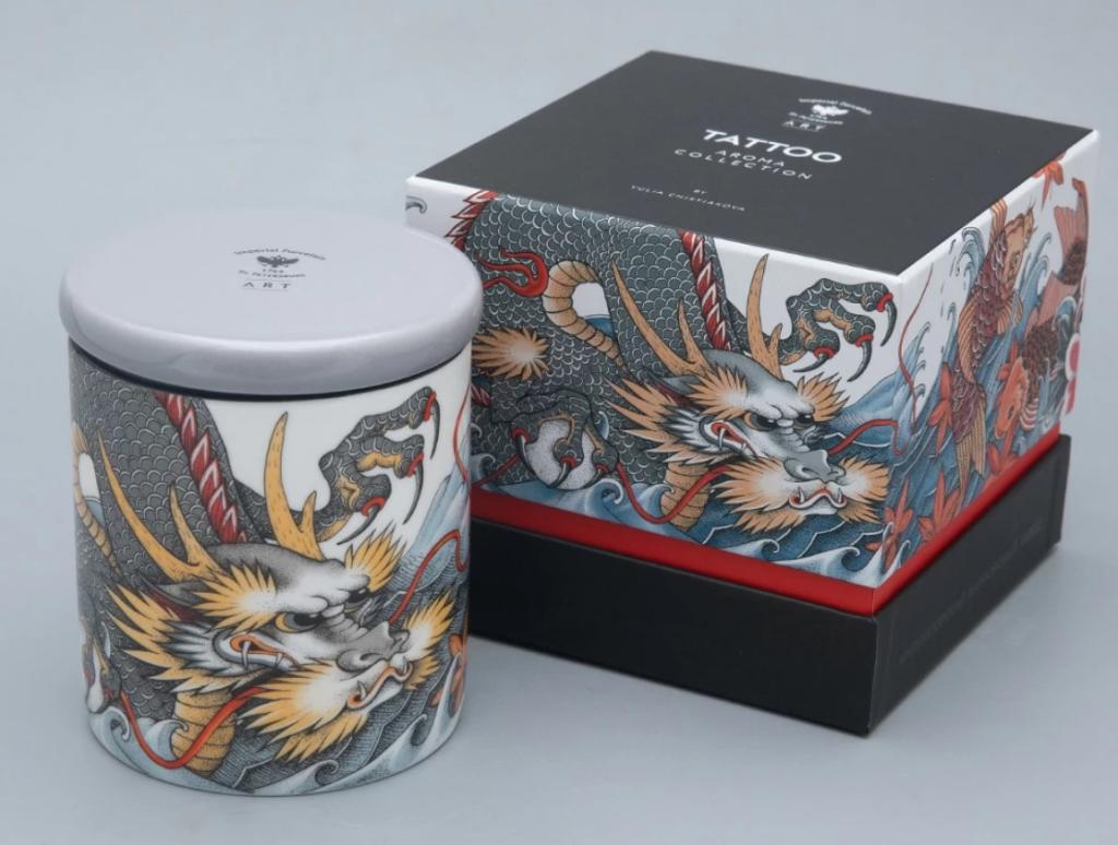 Подарочный набор свеча ароматическая рисунок Тattoo Dragon