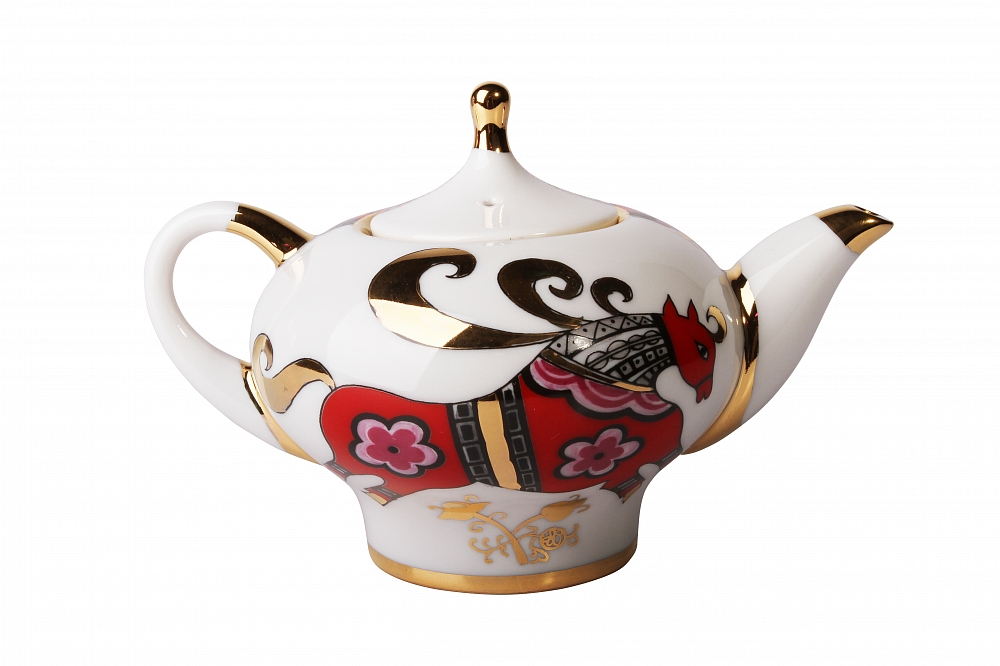 Чайник заварочный форма Новгородский рисунок Красный конь
