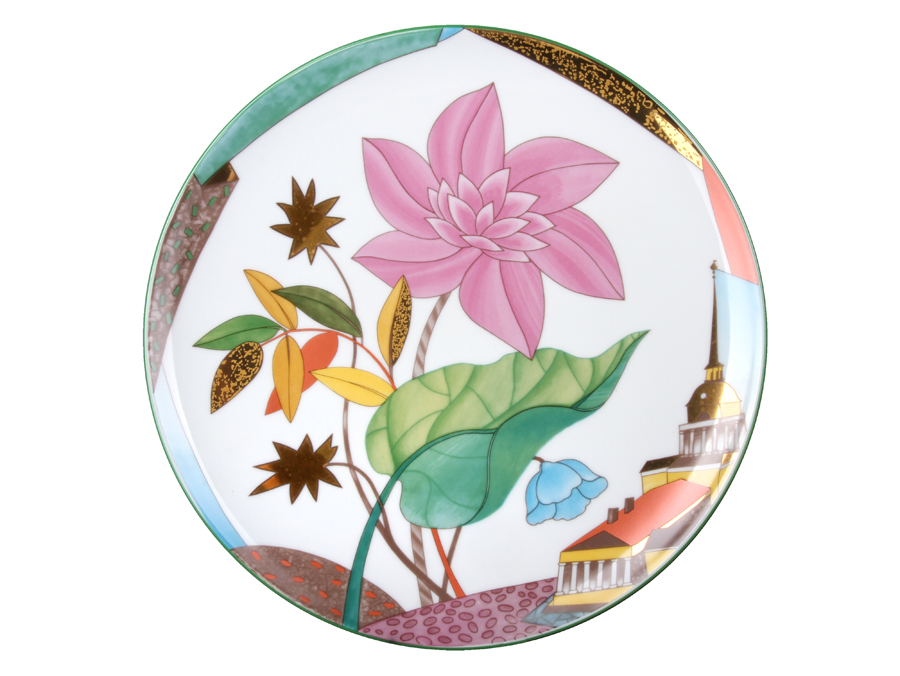 Тарелка декоративная 275 мм форма Эллипс рисунок Цветущий город  