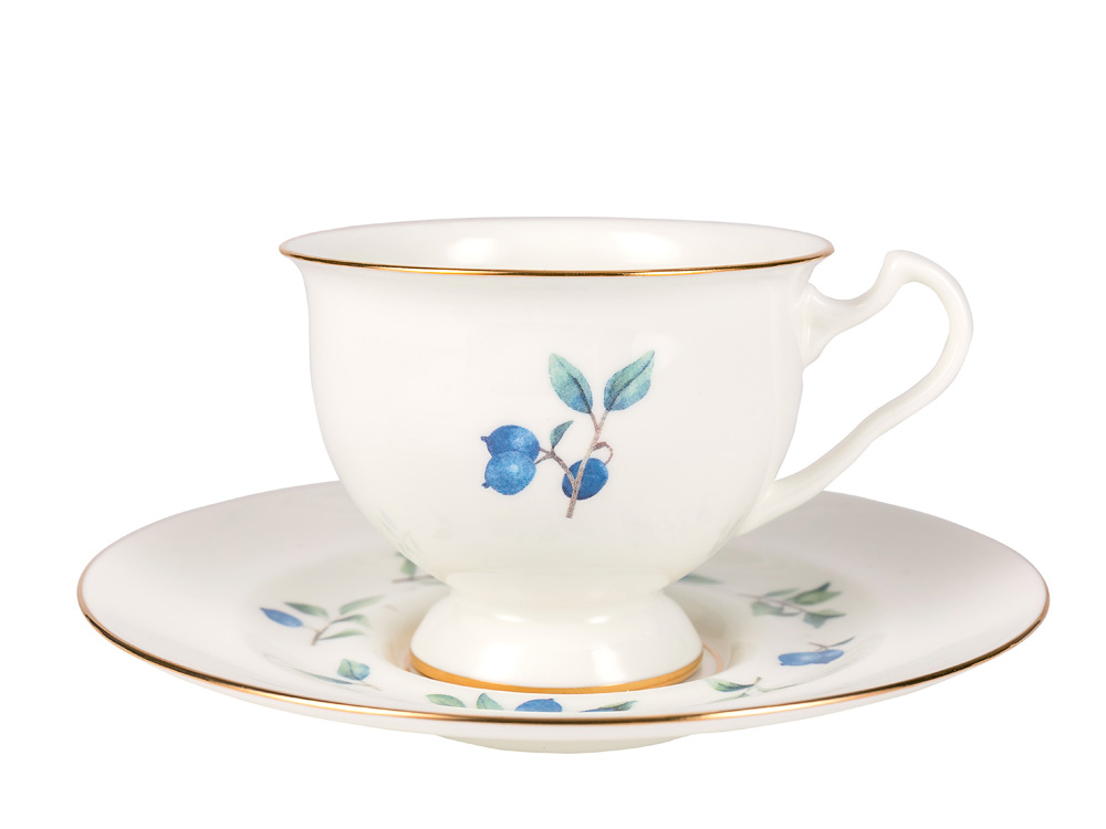 Чашка с блюдцем чайная форма Айседора рисунок Голубика
