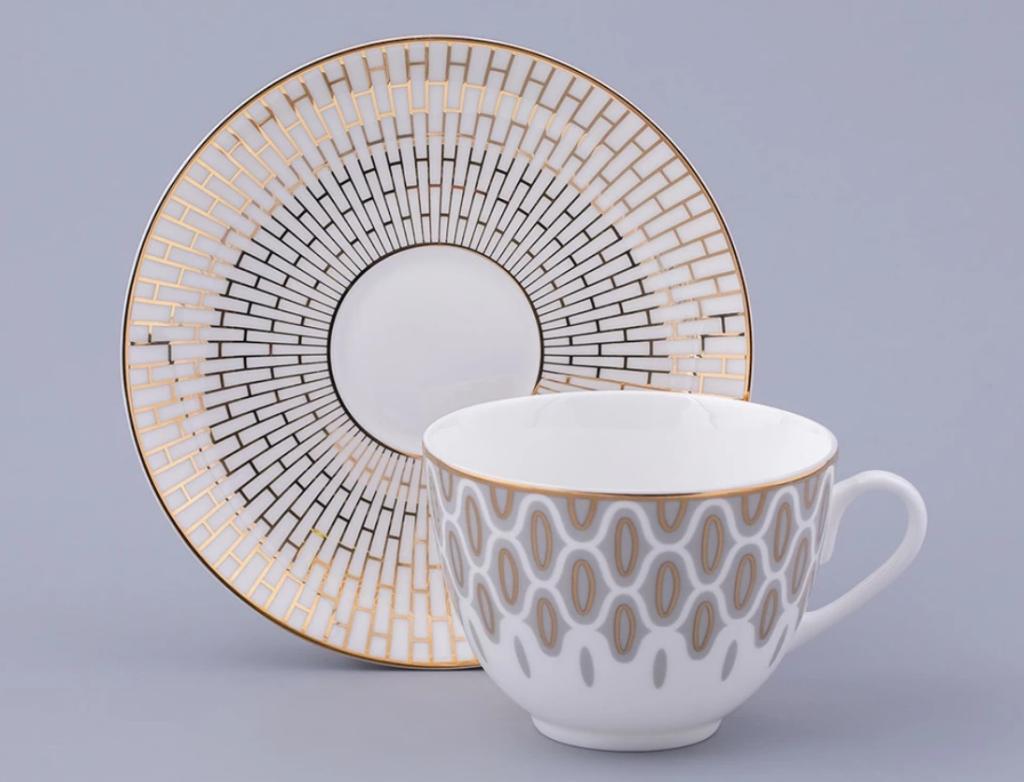 Чашка с блюдцем чайная форма Весенняя-2 рисунок Саламандра Грей