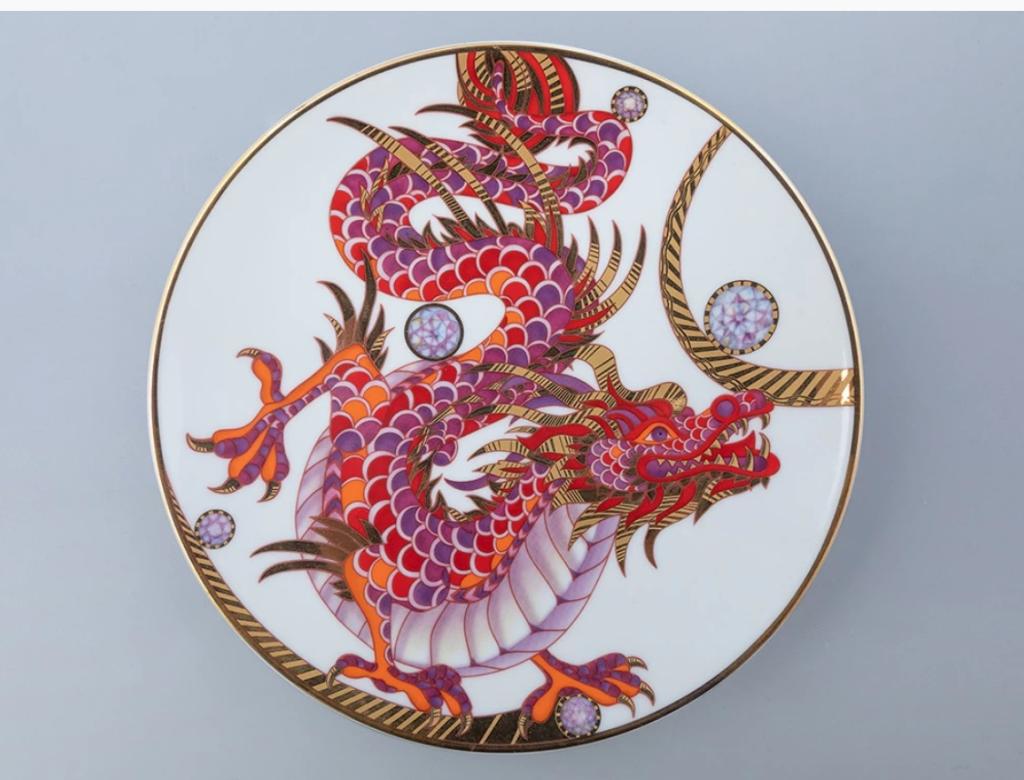 Подарочный набор тарелка декоративная 195 мм Эллипс рисунок Пурпурный Дракон