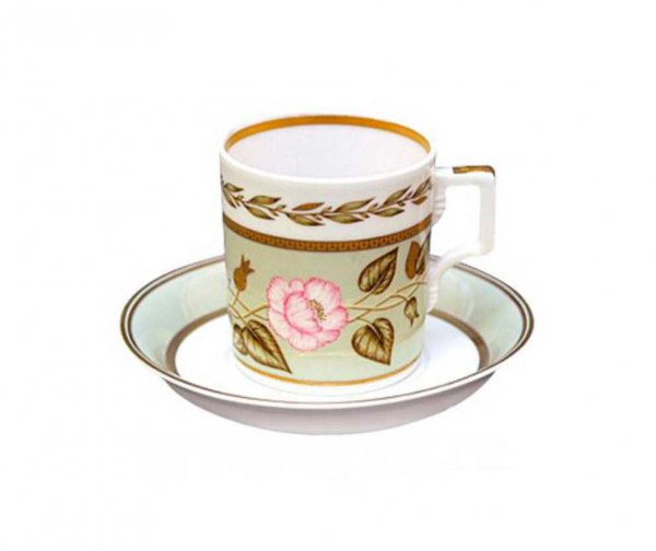 Чашка с блюдцем чайная форма Гербовая рисунок Нефритовый фон 1