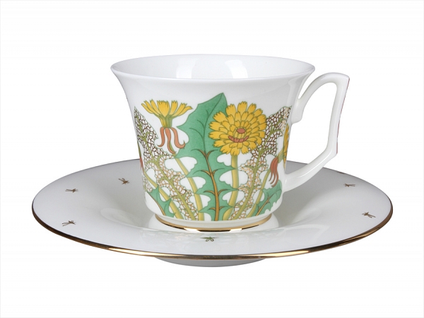 Чашка с блюдцем чайная форма Юлия рисунок Солнечный букет 