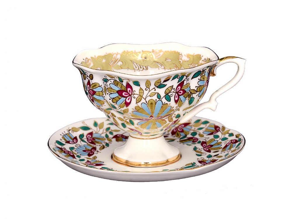 Чашка с блюдцем чайная форма Наташа рисунок Розовые цветы 