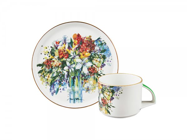Чашка с блюдцем чайная форма Баланс рисунок Весенний букет/Spring Bouquet