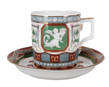 Чашка с блюдцем чайная форма Гербовая рисунок Античный