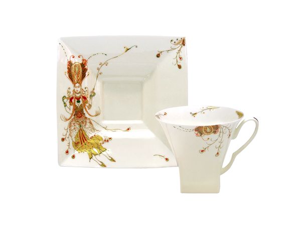 Чашка с блюдцем чайная форма Петрополь рисунок Жар-Птица 