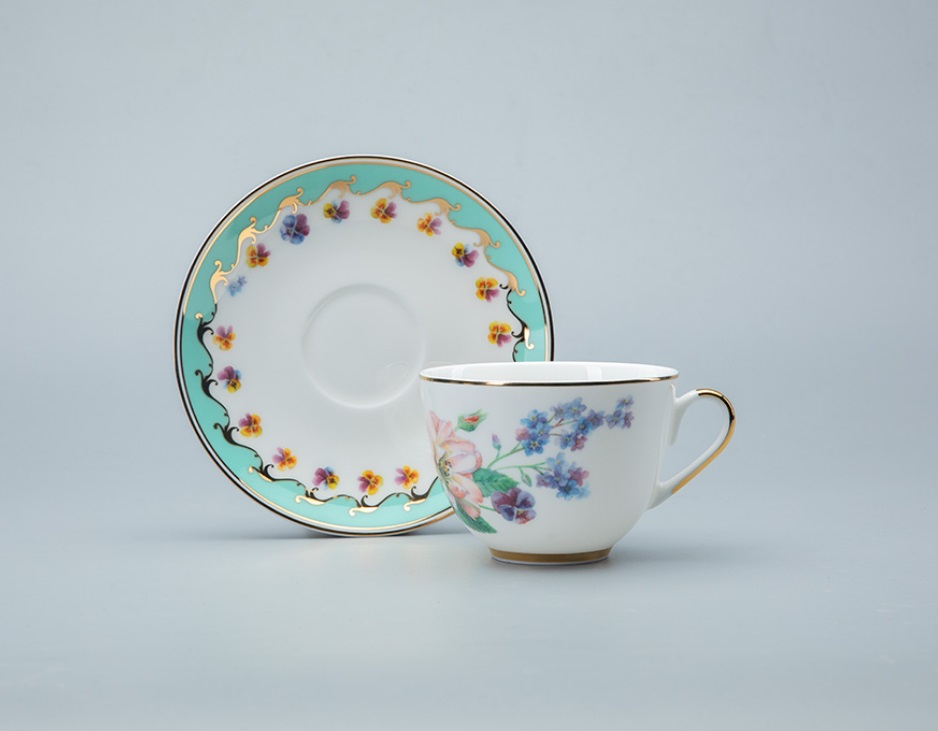 Чашка с блюдцем чайная форма Весенняя - 2 рисунок Улыбка флоры №2