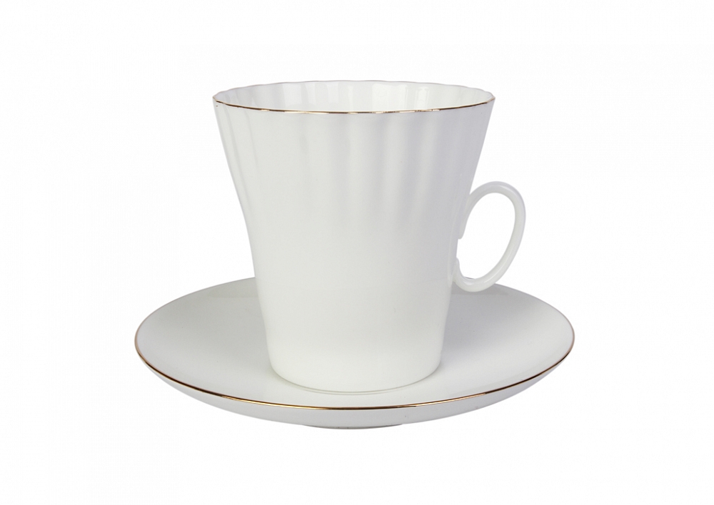 Чашка с блюдцем кофейная форма Одуванчик рисунок Золотой кантик