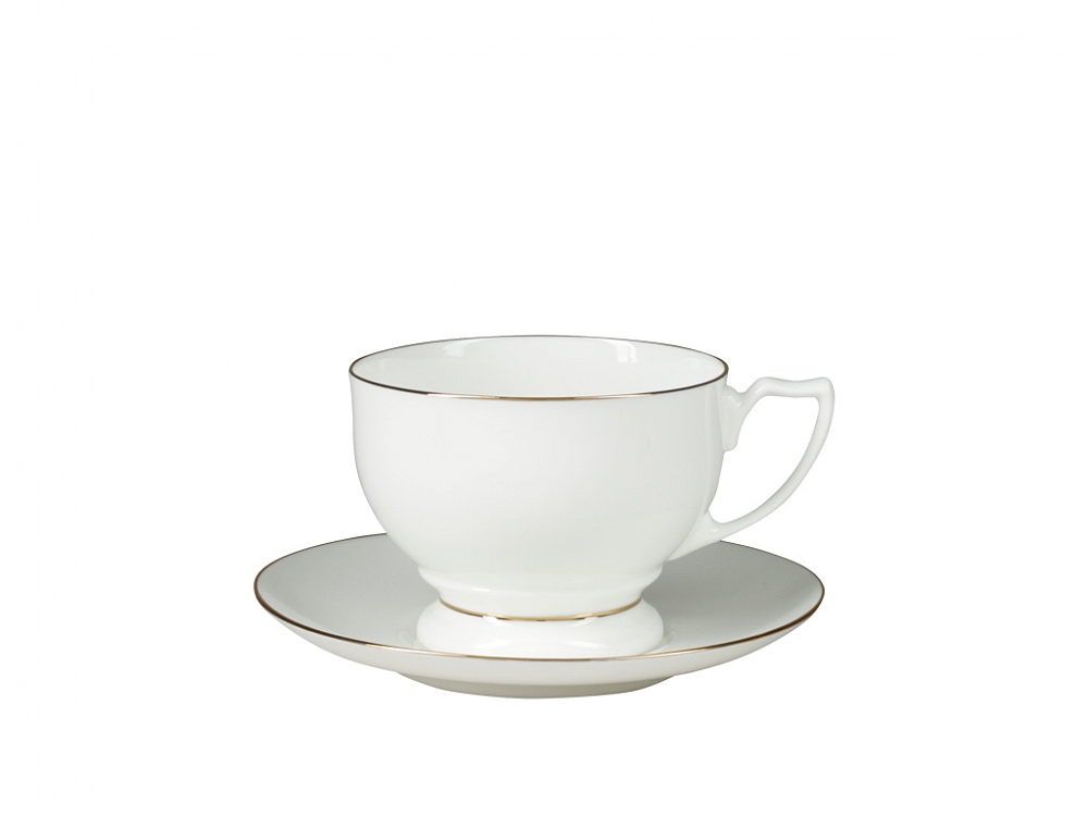Чашка с блюдцем чайная форма Жемчужина рисунок Золотая лента