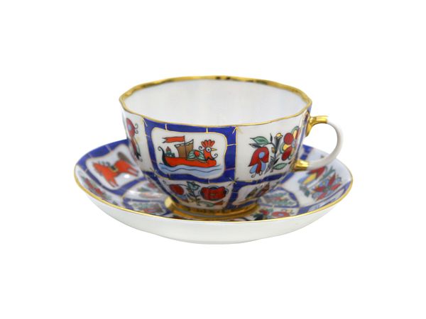 Чашка с блюдцем чайная форма Тюльпан рисунок Русский лубок