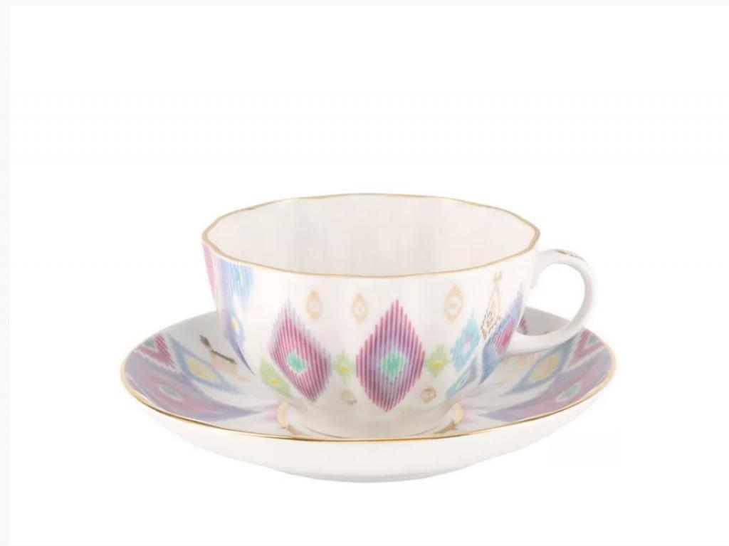 Чашка с блюдцем чайная форма Тюльпан рисунок Перо павлина