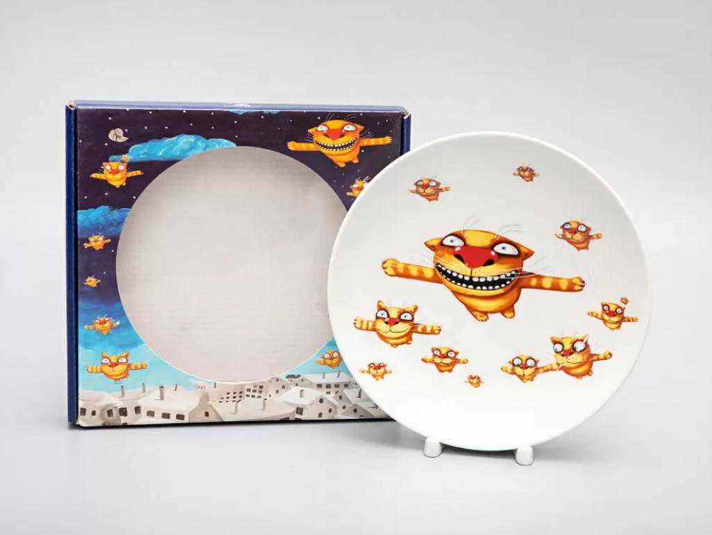 Подарочный набор тарелка декоративная 195 мм форма Эллипс рисунок Вася Ложкин. Вечерний полет 