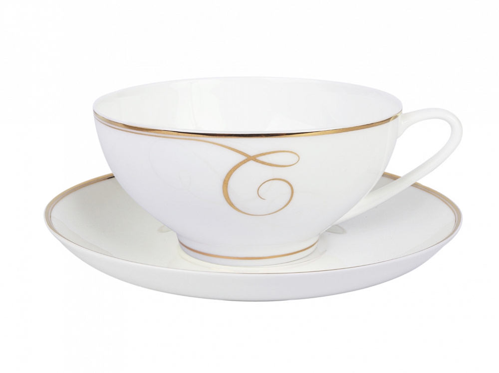 Чашка с блюдцем чайная форма Купольная рисунок Золотые завитки