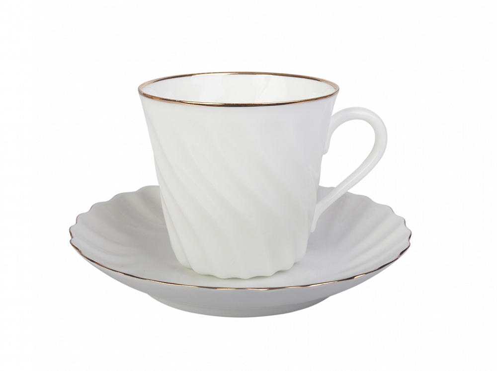 Чашка с блюдцем кофейная форма Витая рисунок Золотой кантик