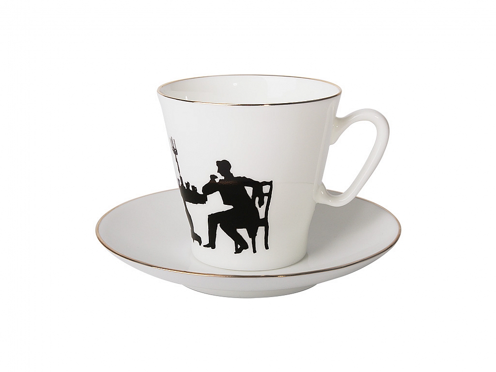Чашка с блюдцем кофейная форма Черный кофе рисунок Гость