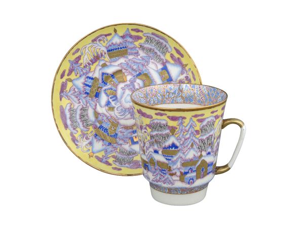 Чашка с блюдцем кофейная форма Майская рисунок Морозный вечер