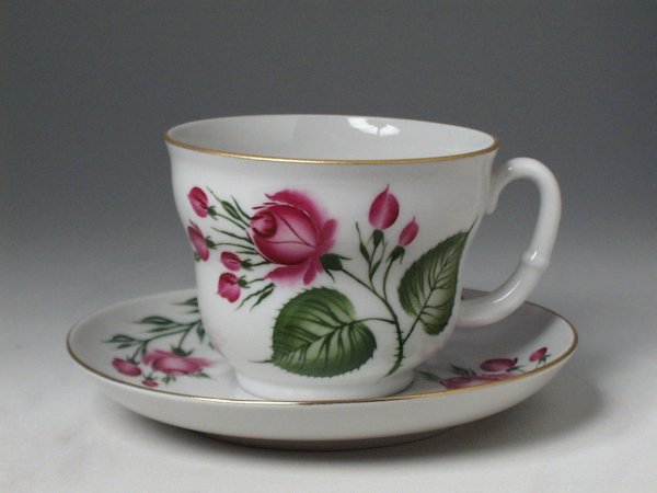 Чашка с блюдцем чайная форма Сударыня рисунок Ветка шиповника 
